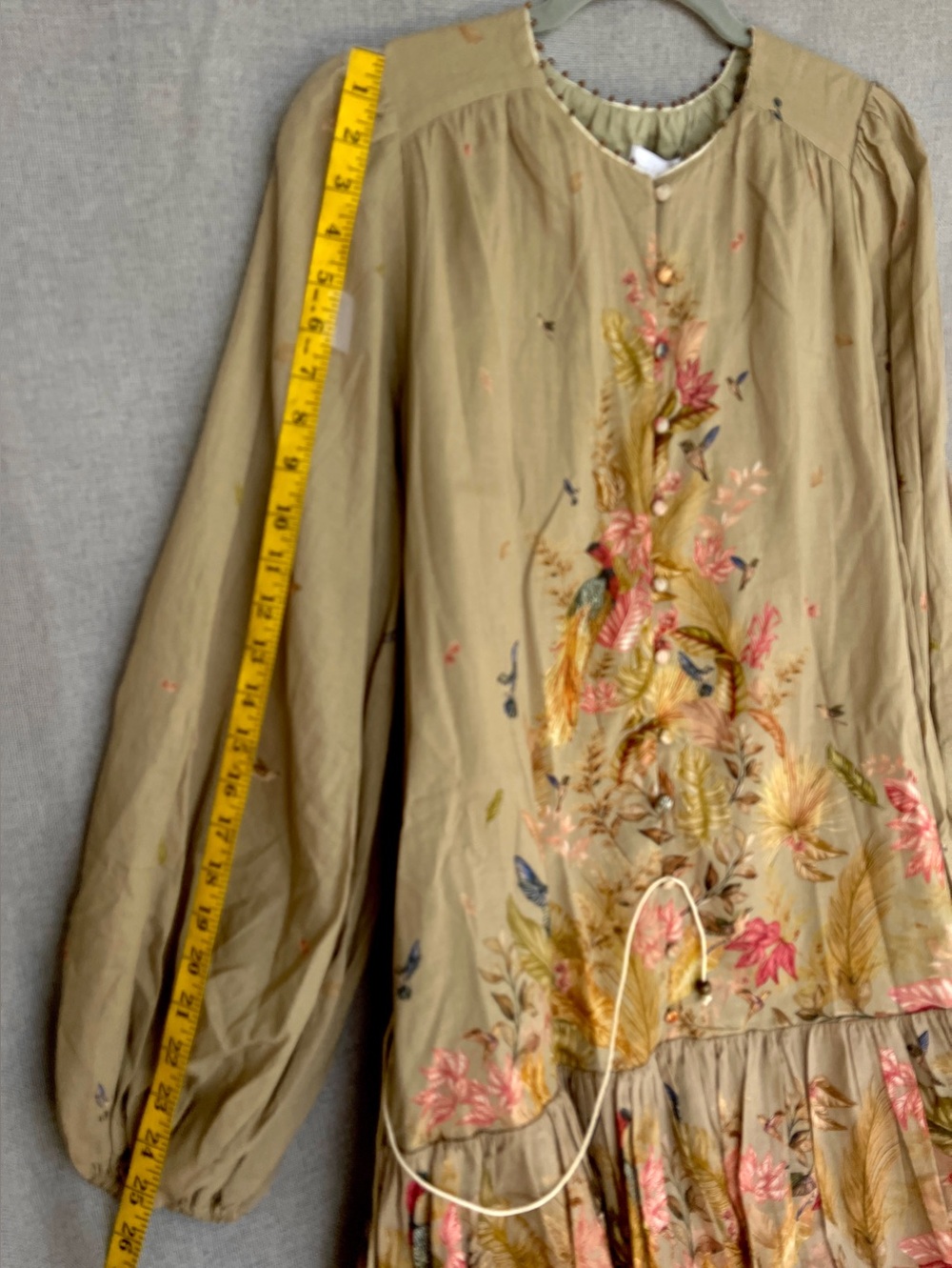 House of Harlow 1960 Floral Birds  wide long sleeve belted mini dress size M - Picture 16 of 16